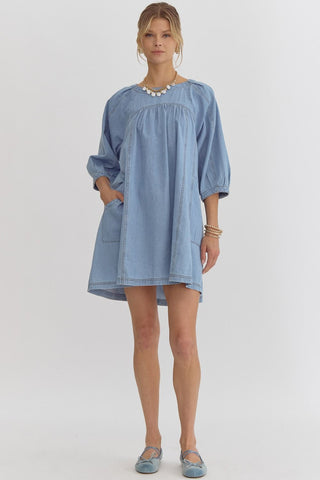 Denim 3/4 Sleeve Mini Dress