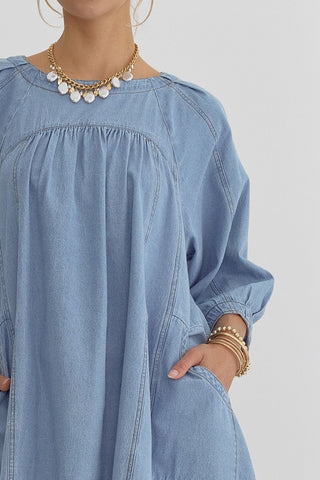 Denim 3/4 Sleeve Mini Dress