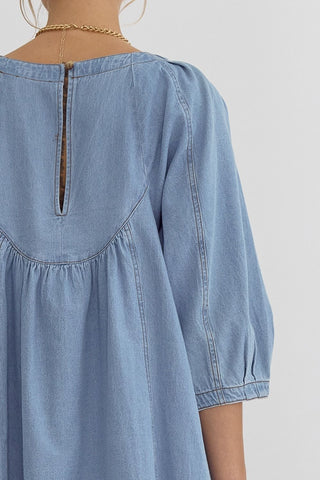 Denim 3/4 Sleeve Mini Dress