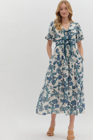 Bubble Sleeve Midi Dress