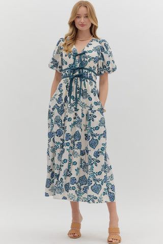 Bubble Sleeve Midi Dress