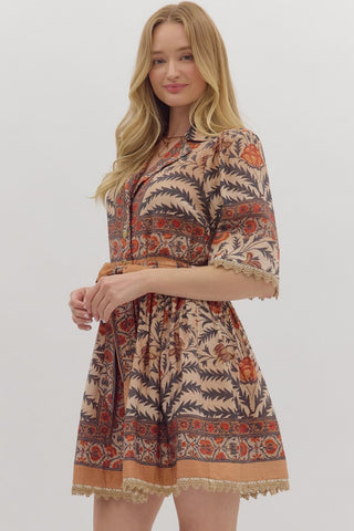 Botanical Print Mini Dress