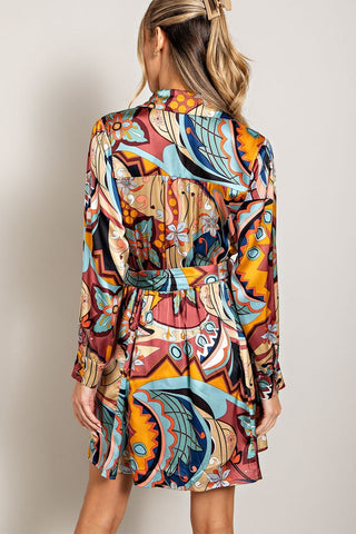 Abstract Tie Waist Mini Dress