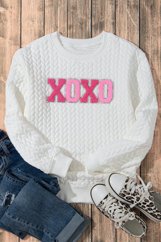 XOXO Glitter Cable Knit Sweatshirt