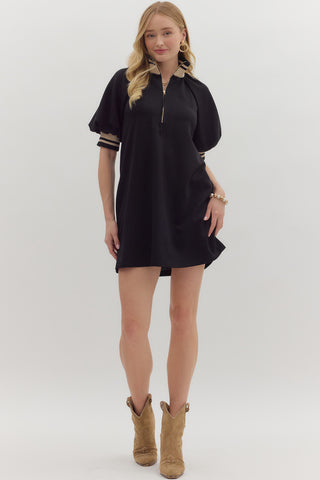 Ribbed Trim Mini Dress