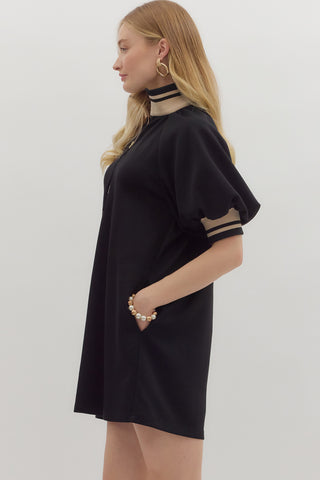 Ribbed Trim Mini Dress