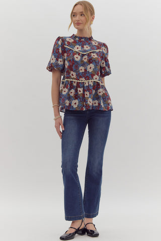 Floral Print Mock Neck Top