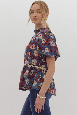 Floral Print Mock Neck Top