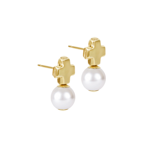 ENewton Signature Cross Small Gold Stud Earring- Classic Pearl