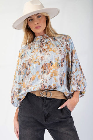 Bubble Sleeve Printed Top