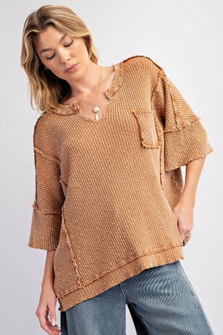 Mineral Washed Thermal Knit Top