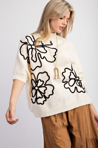 Flower Pattern Knitted Sweater Top