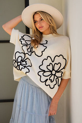 Flower Pattern Knitted Sweater Top