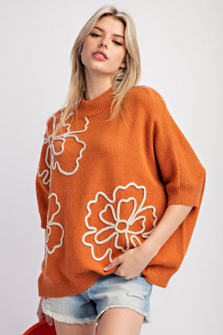 Flower Pattern Knitted Sweater Top