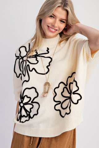 Flower Pattern Knitted Sweater Top