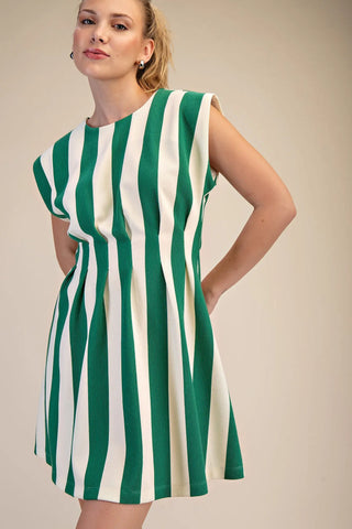 Striped Pleated Mini Dress
