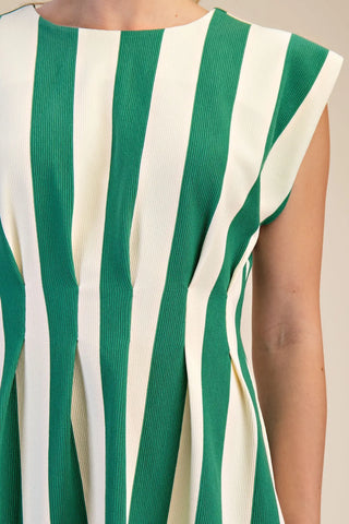Striped Pleated Mini Dress