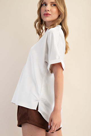 V-Neck Cuff Sleeve Top