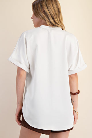 V-Neck Cuff Sleeve Top