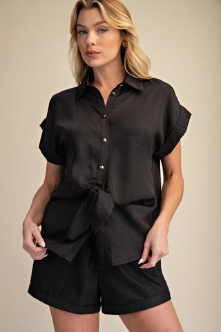 Front Tie Satin Shirt