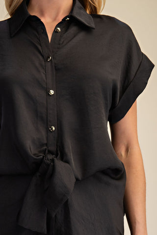 Front Tie Satin Shirt