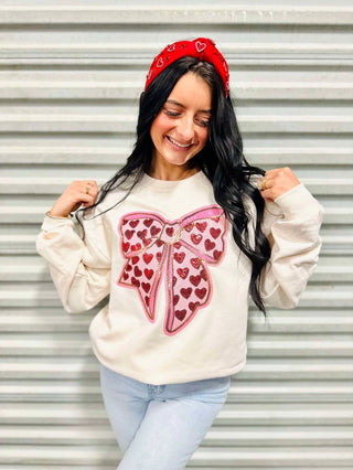 Heart Bow Sequin Patch Sweatshirt