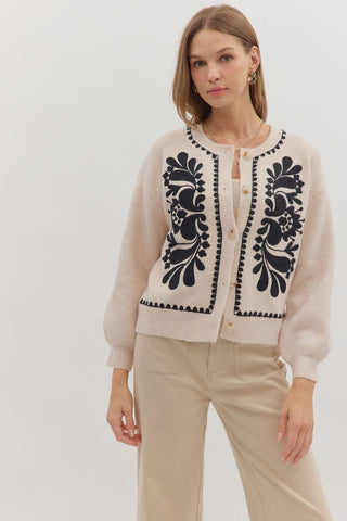 Floral Embroidered Knit Cardigan