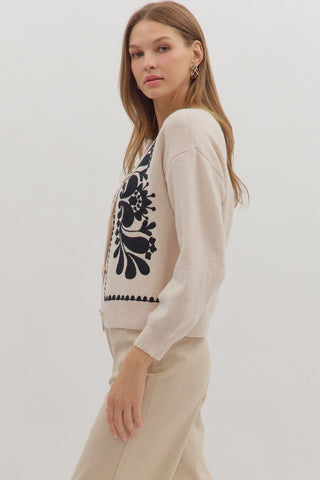 Floral Embroidered Knit Cardigan