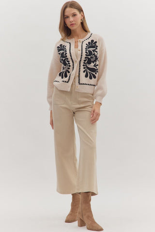 Floral Embroidered Knit Cardigan