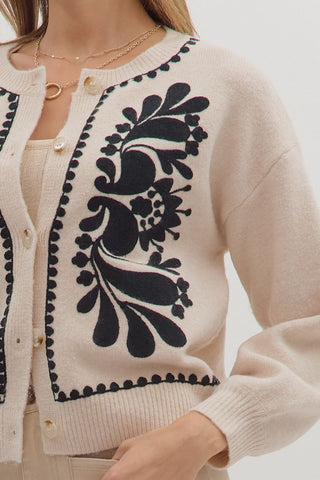 Floral Embroidered Knit Cardigan