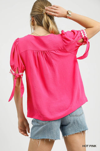 Ric-Rac Trim Puff Sleeve Blouse