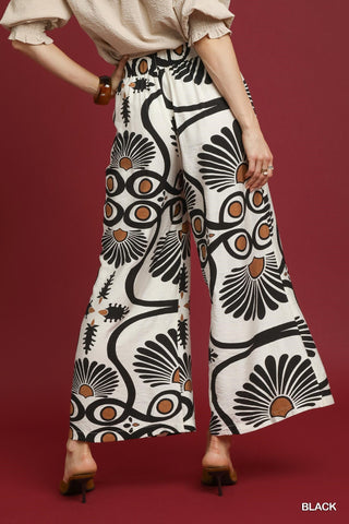 Abstract Geo Print Wide Leg Pants