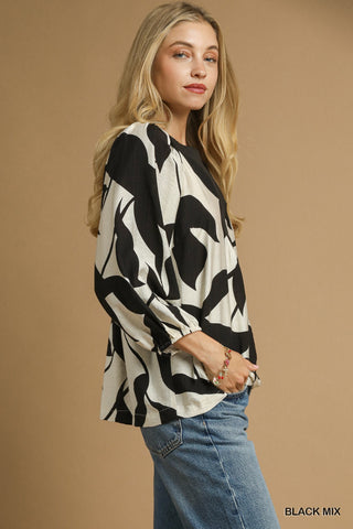 Two Tone Abstract Print Top
