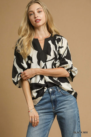 Two Tone Abstract Print Top
