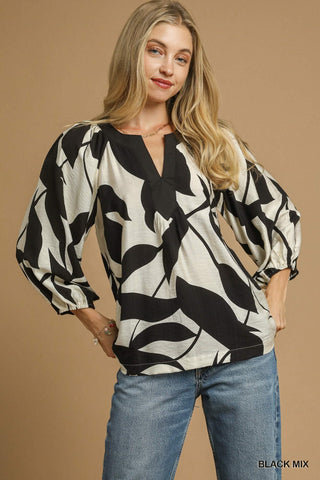 Two Tone Abstract Print Top