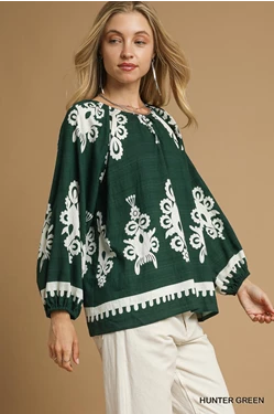 Two Tone Border Print Top