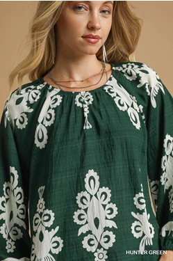 Two Tone Border Print Top