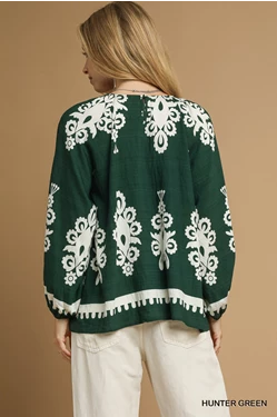 Two Tone Border Print Top