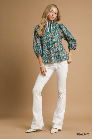 Floral Split Neck Blouse