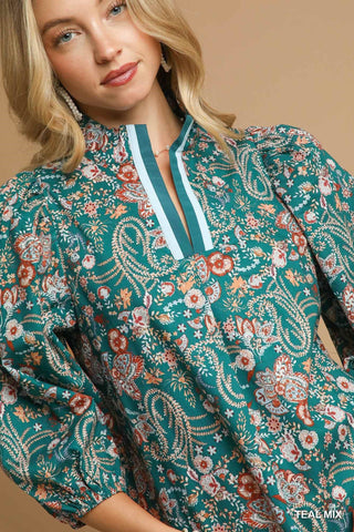 Floral Split Neck Blouse