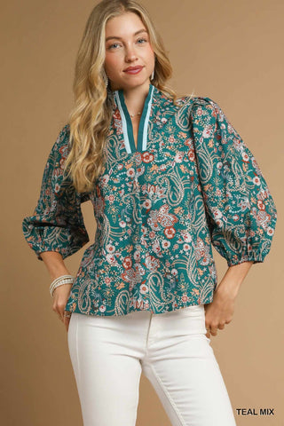 Floral Split Neck Blouse