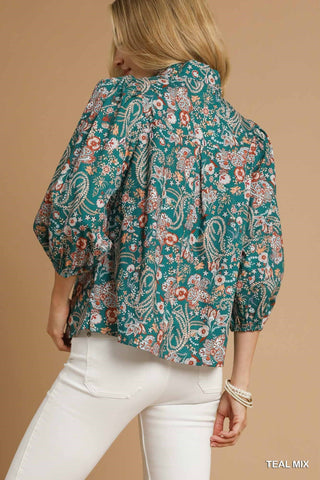 Floral Split Neck Blouse