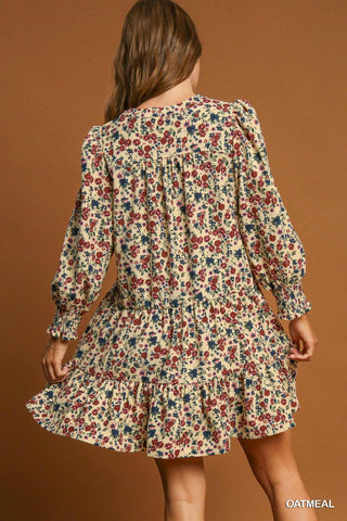 Floral Corduroy Smocked Dress