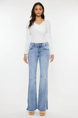 Selena Mid Rise Double Waist Band Flare