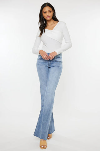 Selena Mid Rise Double Waist Band Flare