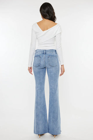 Selena Mid Rise Double Waist Band Flare