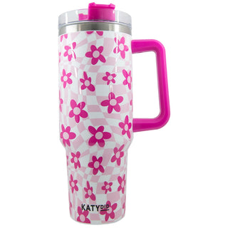 Pink Flower w/ Groovy Checkered Tumbler