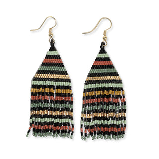 Lexie Green + Rust Horizontal Gold Lines Beaded Fringe Earrings