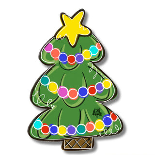 Christmas tree-shaped decoration with colorful lights and a yellow star.