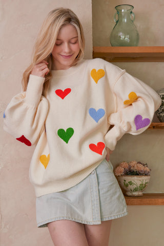 Heart Pattern Oversize Sweater